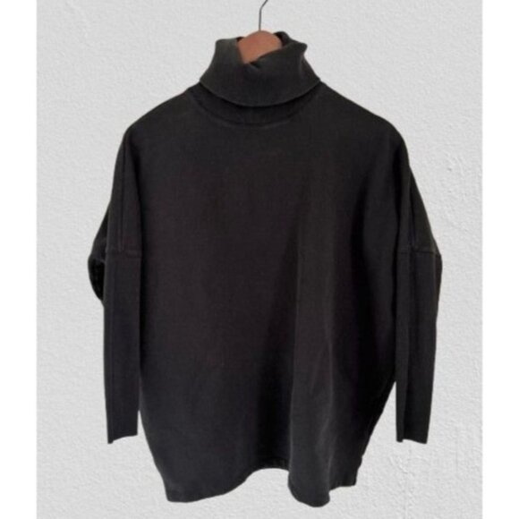 COS Turtleneck Oversized Sweatshirt Ribbed 3/4 Sleeves Black Terry Cotton Size X - Picture 1 of 7